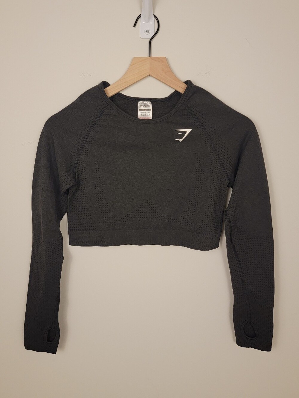 Gymshark Vital Seamless 2.0 Long Sleeve Crop Top Black Marl Gray Size Large